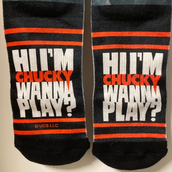 Odd Sox Chucky Hi I’m Chucky Wanna Play Crew Novelty Socks Halloween Childs Play - Picture 7 of 10